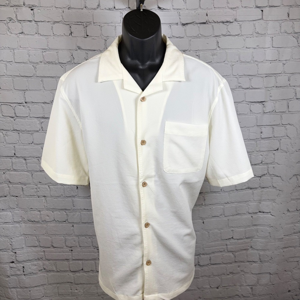 Kenneth Cole New York Mens XL Ivory Textured Camp Collar Button Up KN9M98STO5